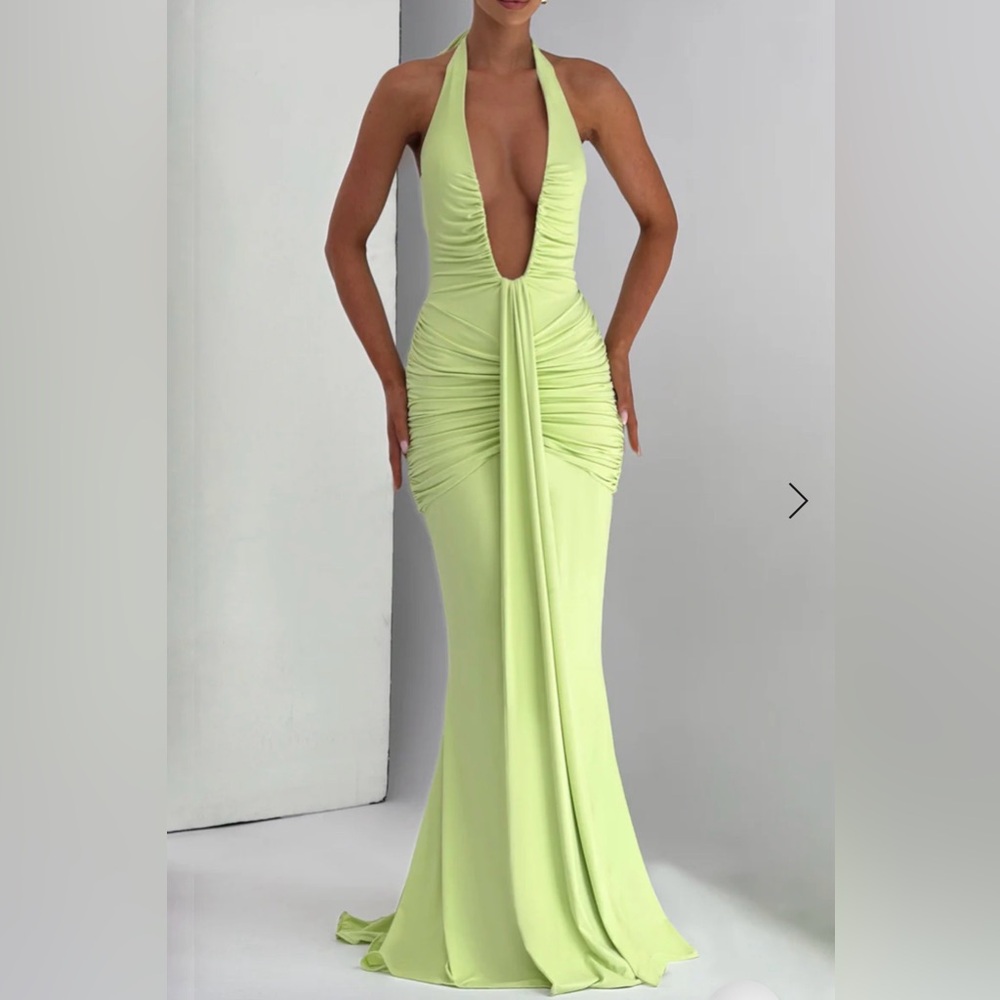 BabyBoo Rosetta Lime Halter Maxi Dress